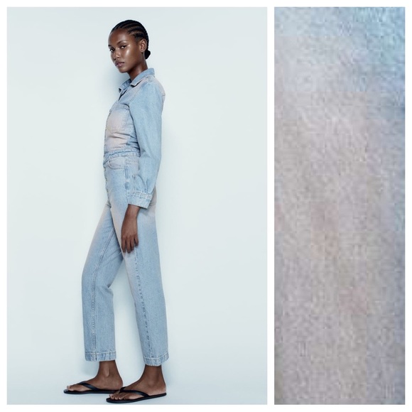 NWT. Zara Z1975 Pink Color Washed Effect Dyed Denim Jumpsuit. Size M. - Picture 3 of 14